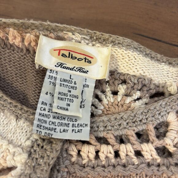VTG Talbots Womens L Granny Square Cardigan Sweater Hand Knit Boho Hippie Retro - Picture 7 of 7
